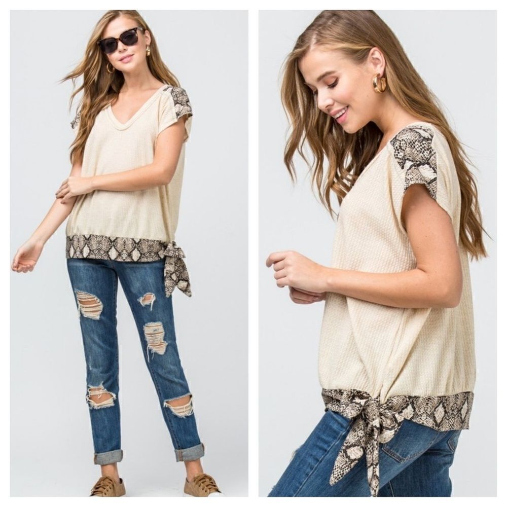 - Animal print waffle knit top